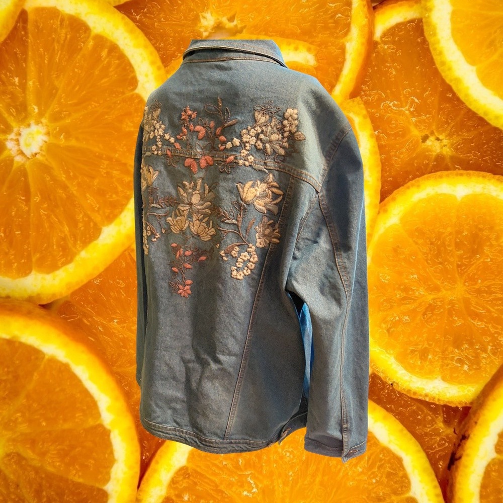 Tantrums Women's Embroidered Denim Jacket Medium Wash Long Sleeve‎ Blue XL - Picture 9 of 11